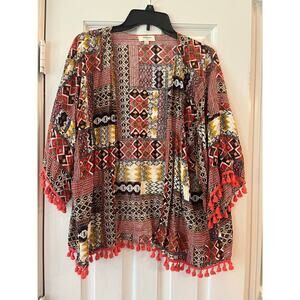 Umgee Kimono Patchwork Aztec Western Boho Cardigan Mixed Pattern Hippie Country